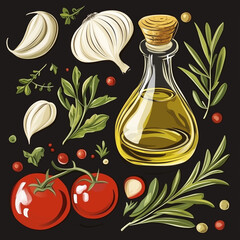 Canvas Print - Stylized_illustration_of_Mediterranean_food