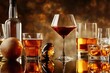 © Gatherina - Composition of bottles and glasses presenting variety of strong alcoholic beverages