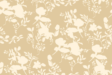 Wall Mural - Simple monochrome two-color seamless pattern with flowers silhouette.