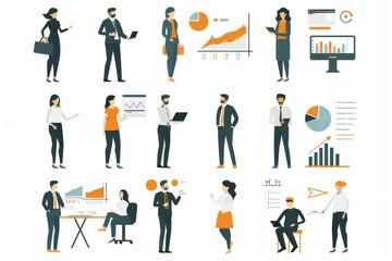 Set of business people concept illustrations. Flat design style  for graphic and web design, business presentation and marketing material, Generative AI
