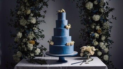 Wedding cake with soft blue decoration