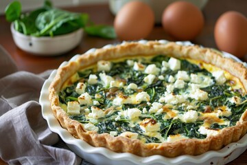 Poster - French spinach quiche with eggs and feta homemade