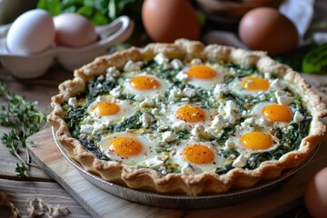 Poster - French spinach quiche with feta and eggs