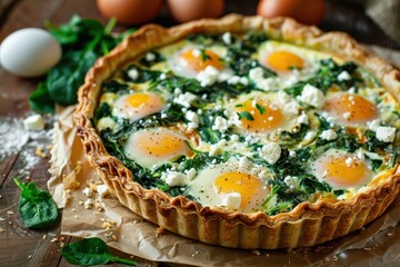 Poster - French spinach quiche with homemade feta and eggs