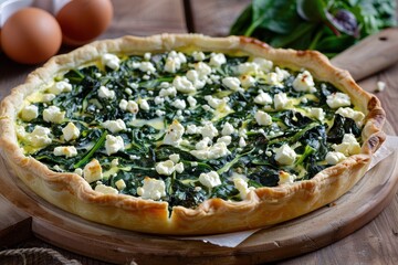 Poster - French style spinach quiche with feta and eggs