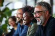 © Kevin - Diverse businesspeople laughing during a meeting around an offic, Generative AI