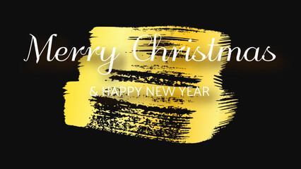 Poster - Merry Christmas and Happy New Year incription on gold smear