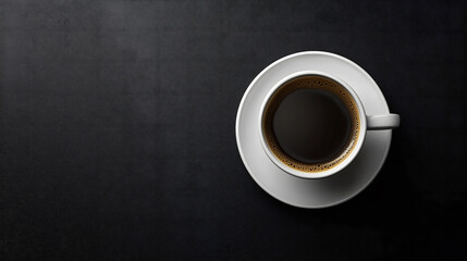 Cup of black coffee, top view, isolated on background