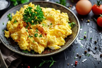 Wall Mural - Healthy breakfast of scrambled eggs on a keto diet