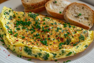 Canvas Print - Herb omelette with chives oregano chili flakes and garlic panini toasts