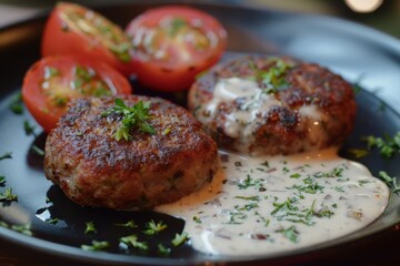 Poster - Homemade rissoles with creamy mayo sauce