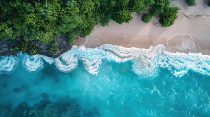 Poster - A beautiful blue ocean with white waves crashing on the shore