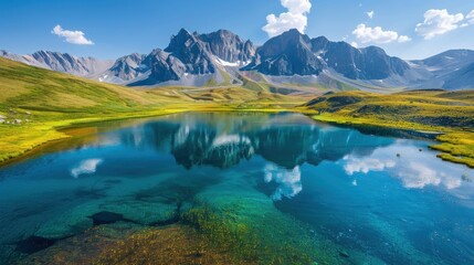 Poster - A large body of water with mountains in the background