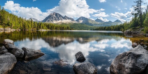 Wall Mural - Lake scene with mountain