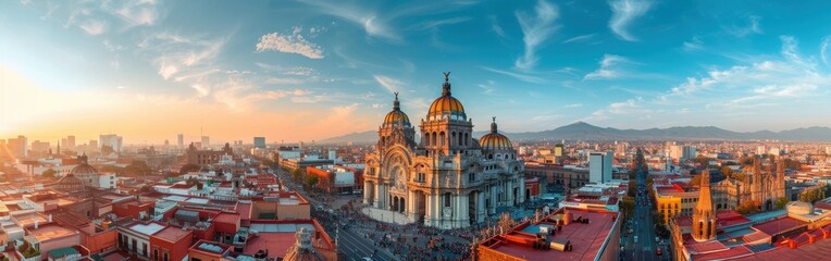 Wall Mural - A cityscape with a large cathedral in the center