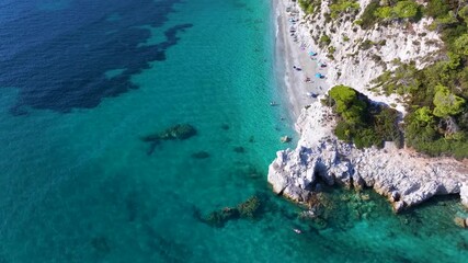 Sticker - The beautiful coast of Skopelos island at Hovolo beach, Sporades, Greece, with turquoise sea and lush pine tree forest