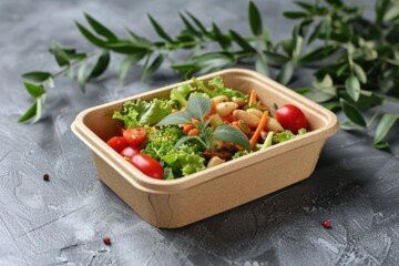 Wall Mural - A salad in a take-out container on a table, perfect for lunch or dinner on-the-go