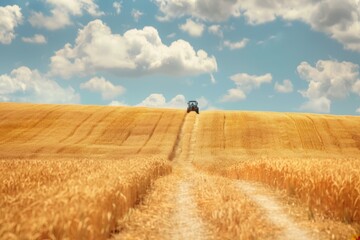 Poster - Rural scenery with tractor in wheat field