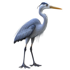 Wall Mural - 3d cartoon of tall grey heron fishing on transparent background