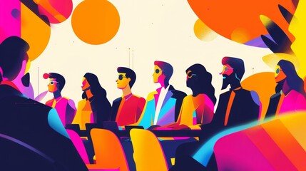 Poster - A group of diverse individuals are gathered in a vibrant setting, representing teamwork, collaboration, and the power of diverse perspectives to spark innovation and achieve shared goals.