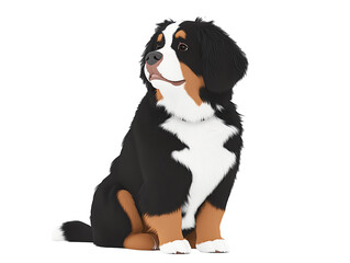 Wall Mural - 3d cartoon of dignified bernese mountain dog sitting on transparent background
