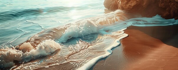 Canvas Print - Gentle tide coming in on a beach, 4K hyperrealistic photo