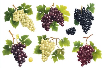 Canvas Print - Grapes with leaves on white