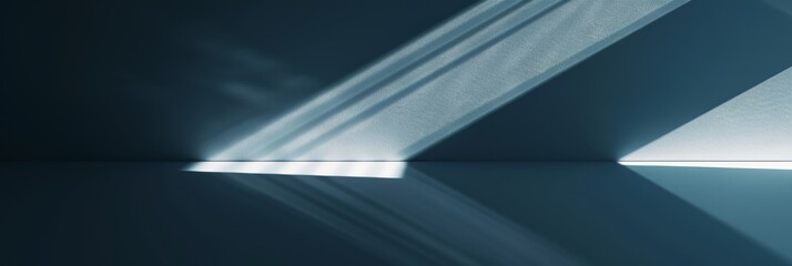Poster - A minimalistic composition featuring light rays casting geometric shadows on a dark surface, symbolizing abstract concepts like simplicity, perspective, and design.