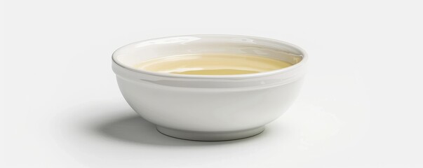 Wall Mural - White ceramic bowl with soup on white background, 4K hyperrealistic photo