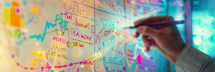 Poster - A person is writing on a whiteboard with colorful markers, brainstorming ideas, strategizing, and creating a visual representation of their thoughts.