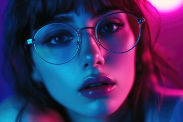 Sticker - Woman with glasses and pink light