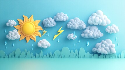set for weather isolated elements,weather icons of clear sun, cloudy sky, snowfall, windy, thunderst