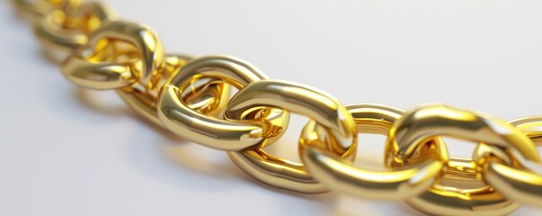 Shiny gold chain necklace on white background, 4K hyperrealistic photo