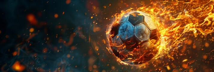 Canvas Print - A soccer ball engulfed in flames, symbolizing passion, intensity, competition, and the burning desire to win. The sparks flying off represent the energy and excitement of the game.