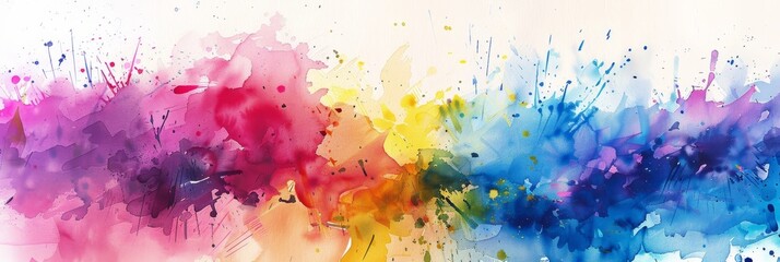 Poster - Abstract watercolor background with vibrant splashes of pink, orange, yellow, green and blue colors. It represents energy, creativity, joy, and freedom.