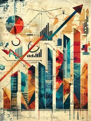 Wall Mural - An abstract representation of data visualization, growth, progress, and data analysis with charts, graphs, and lines symbolizing financial success.