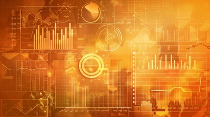 Poster - An abstract visualization of global business data and insights, represented by charts, graphs, and world map outlines. It symbolizes growth, trends, progress, connection, and data analysis.