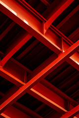 Abstract view of a red steel structure, showcasing geometric patterns and vibrant colors suitable for modern design themes.