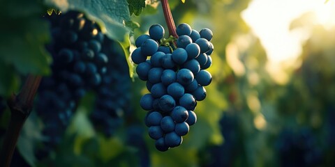 Wall Mural - Blue grapes on vine