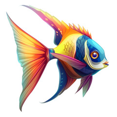 Poster - Colorful and intricate drawing of a tropical fish with vibrant hues and detailed designs, displayed on a clear background