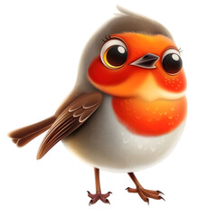Poster - Cute cartoon robin bird with colorful feathers and big eyes, set against a see-through background, great for all kinds of creative projects and drawings