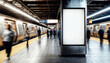 © oksa_studio - Blank billboard in subway station with train arriving and people walking