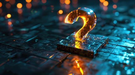 Poster - A computer keyboard with a glowing question mark on it, suitable for use in technology and education related content