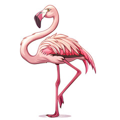 Poster - Beautifully illustrated pink flamingo gracefully standing on one leg, isolated on a transparent background for versatile use in various design projects