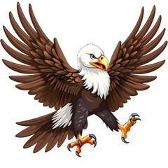 Poster - Detailed illustration of a powerful bald eagle in high resolution, with wings outstretched and sharp talons, set against a clear background