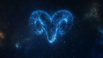Wall Mural - Cosmic representation of the Aries constellation in vibrant blue hues against a starry background