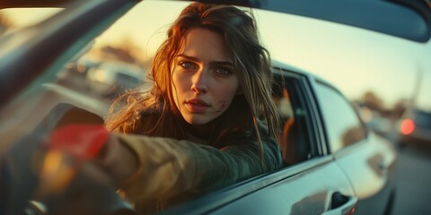 Canvas Print - Woman Pointing in Car