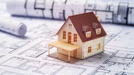Poster - 3d rendering project of new building model house on blueprint plan