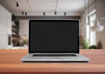 Poster - Open laptop with empty blank screen at home office