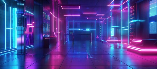 Wall Mural - Neon Lights Corridor